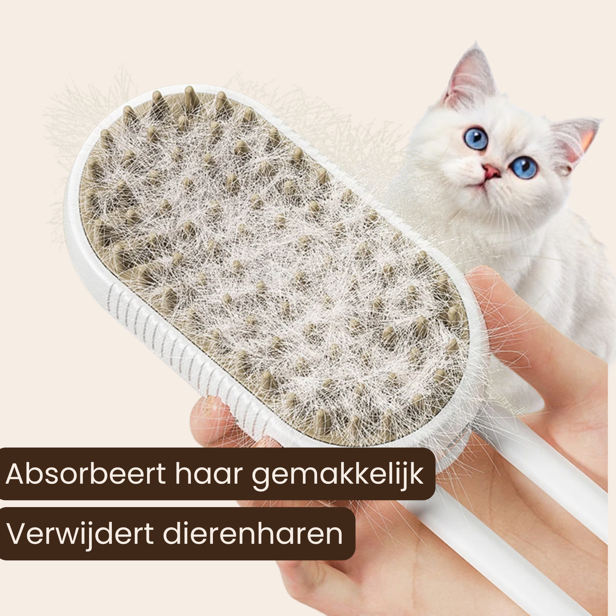 NuvoraPets® 3-in-1 elektrische stoomborstel voor hond en kat